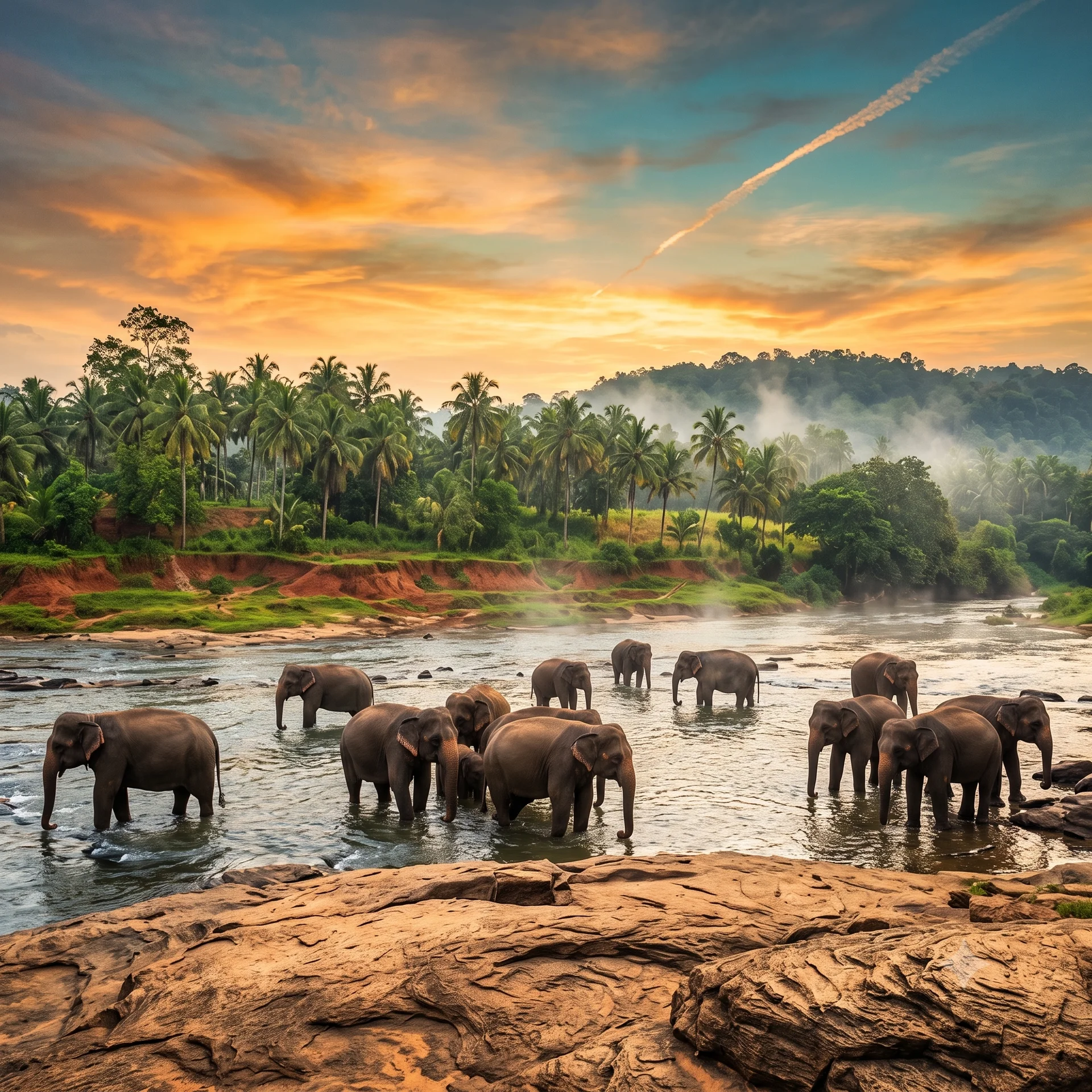 Majestic wild elephant at sunset